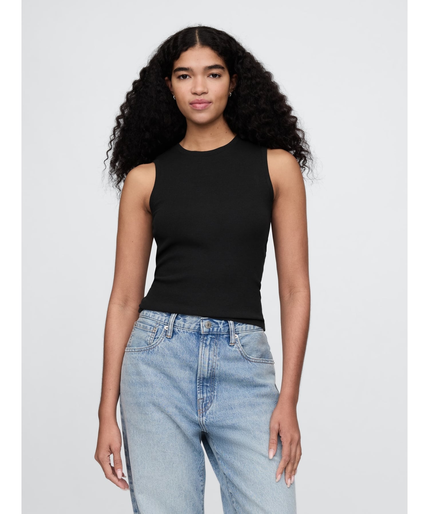 (W) Современный ребристый топ с высоким воротником GAP, BLACK