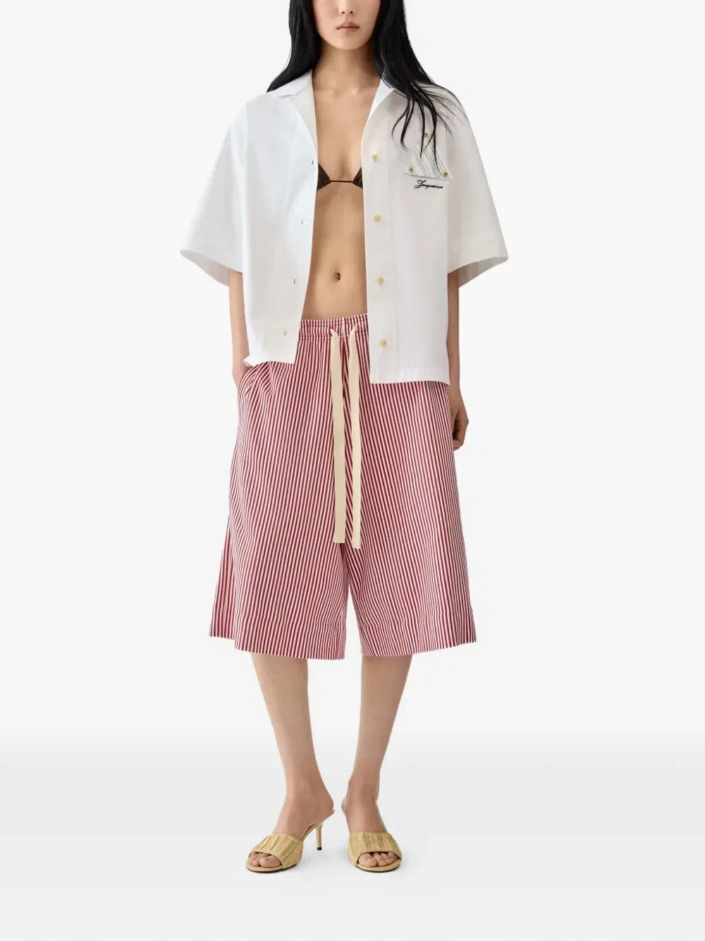 Полосатые шорты с кулиской Jacquemus, красный — фото 3