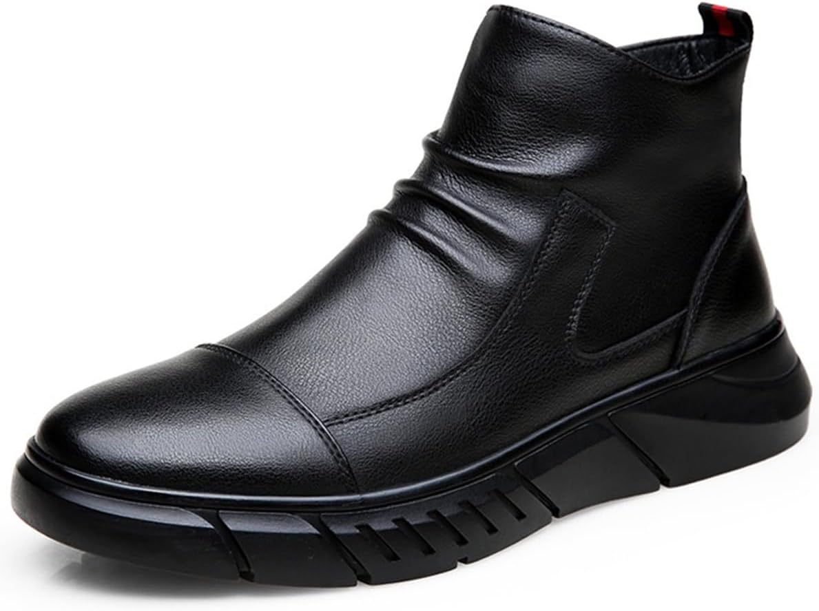 

Мужские походные ботинки Dacnakby, черные кожаные ботинки до щиколотки с прочной подошвой, без шнуровки, высота 25 см