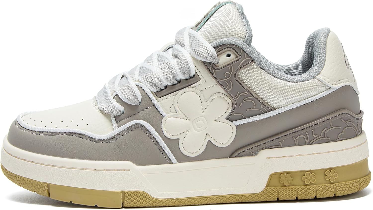 

Модные кроссовки для мужчин и женщин - роскошные дизайнерские туфли из премиальной коровьей кожи - дышащие и удобные теннисные ходовые кроссовки для повседневной носки We Flower, серый