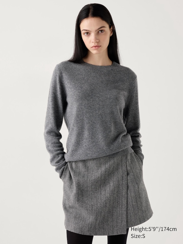 

Джемпер с круглым вырезом из 100% кашемира Uniqlo, цвет 07 серый