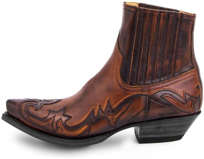 

Мужские вестерн-ботинки ZZQTBCDKY Классические ретро с квадратным носком, кожаные, с вышивкой рыцаря, высокие сапоги на широкий голень, ботинки без застежки, короткие ботинки, коричневый