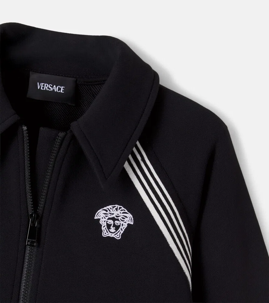 Хлопковая трикотажная толстовка на молнии Versace Kids, черный — фото 4