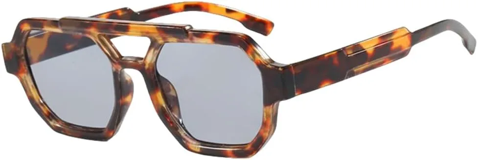 

Ретро-очки с двойной балкой для женщин, многоугольные солнцезащитные очки, модные мужские очки для путешествий, солнцезащитные очки UV400 MTZJH, Leopard Gray