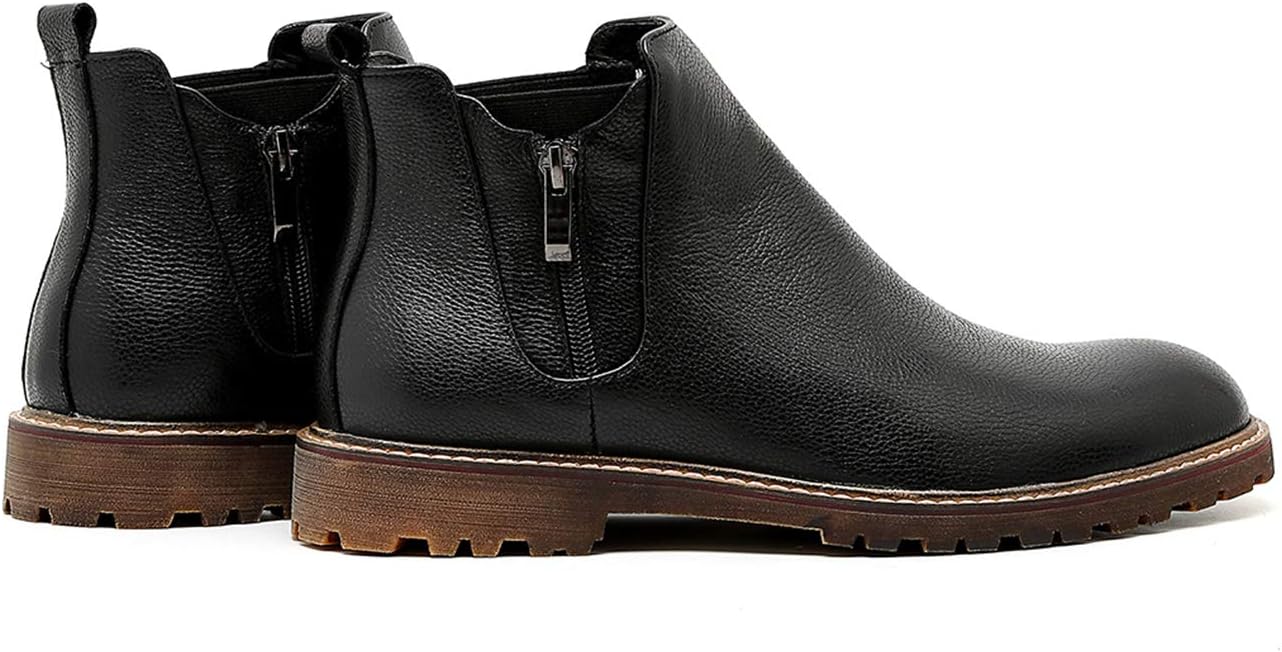 Мужские ботинки выше щиколотки Santimon Mens Chelsea с молнией, слипоны из натуральной кожи, модные повседневные ботинки для мужчин черного и коричневого цвета — фото 4