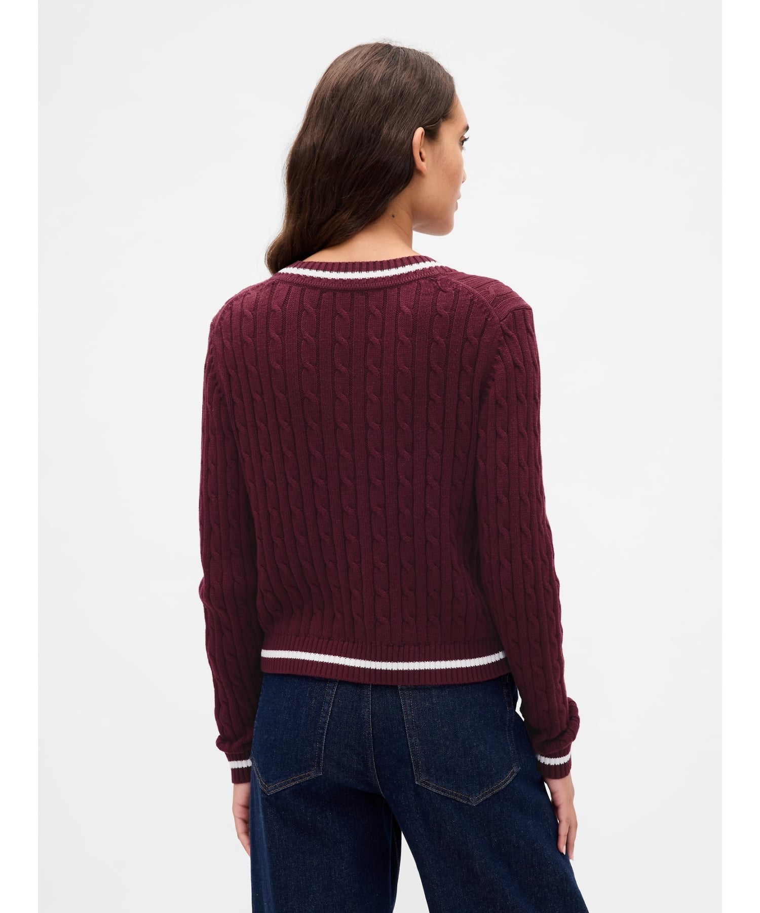 (W) Укороченный кардиган с логотипом GAP, 100% хлопок, крупная вязка, TUSCAN_RED — фото 3