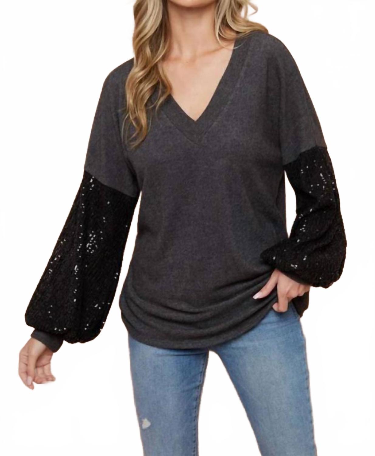 

Топ с пайетками на рукавах в цвете антрацит LTX Sportswear, Charcoal