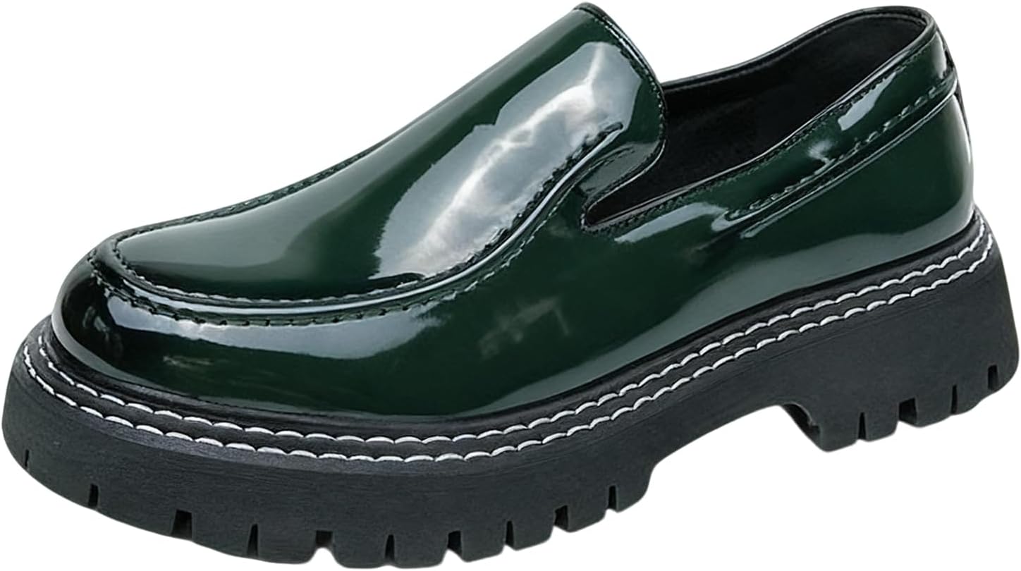 

Мужские лоферы с платформой на массивном каблуке из лакированной кожи, с удобной посадкой, круглым носком, нескользящей резиновой подошвой, стильные туфли для деловых мероприятий, свадеб, работы и вечеринок Nxnbhsl, зеленый