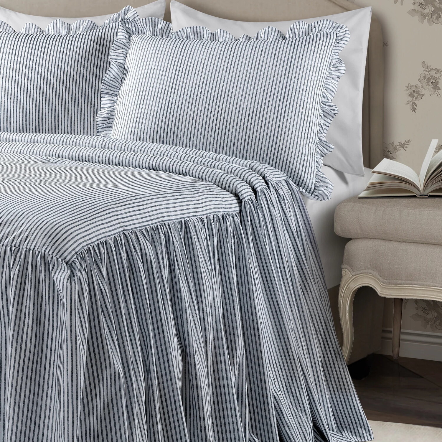 

Комплект покрывала с наволочками Ticking Stripe Lush Decor, синий / белый