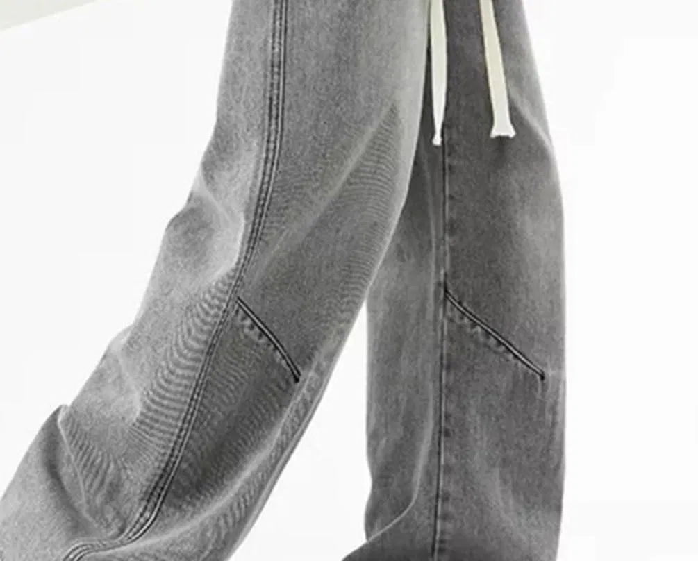 Джинсы свободные, Men‘s Loose Denim Jeans Elastic Waist Fit Wide Leg Straight Casual Trousers for Hip Hop Street Wear, 3 — фото 2