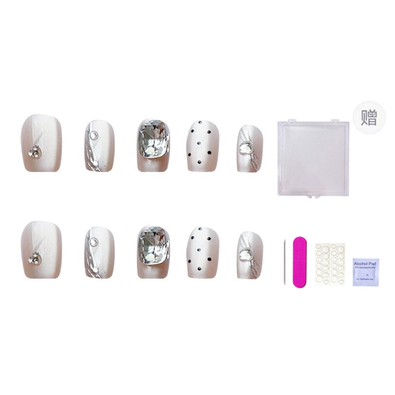 

Искусственные ногти средней длины Gilded Polka Dot Coquette Style с кристаллами, телесный оттенок, 24 мм ORANOT, Long Ladder Xs, Suitable For Small Hands[Includes Storage Box]14-10-11-10-7