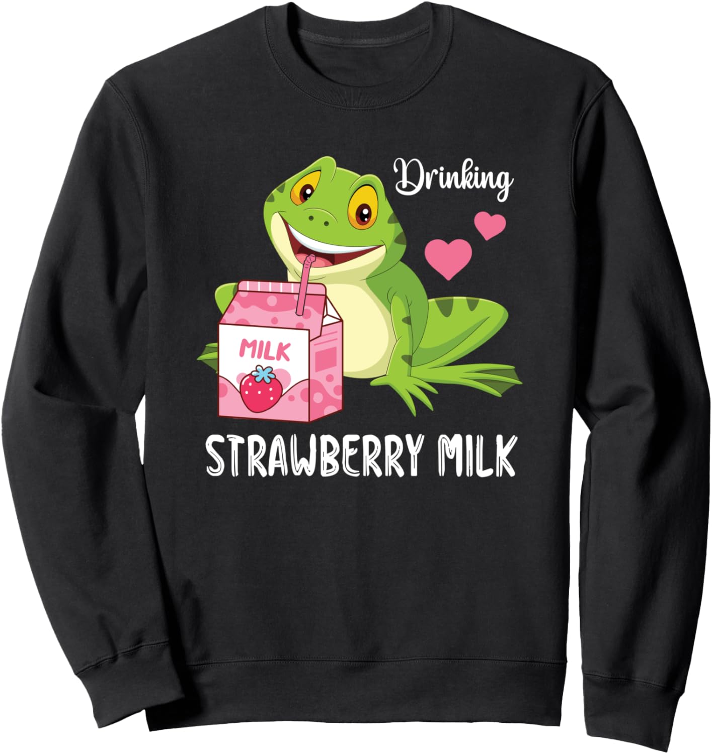 

Забавная толстовка в стиле коттеджкор с лягушкой, клубничным молоком и элементами ретро-каваи Frog Drinks Strawberry Milk Shirt, черный