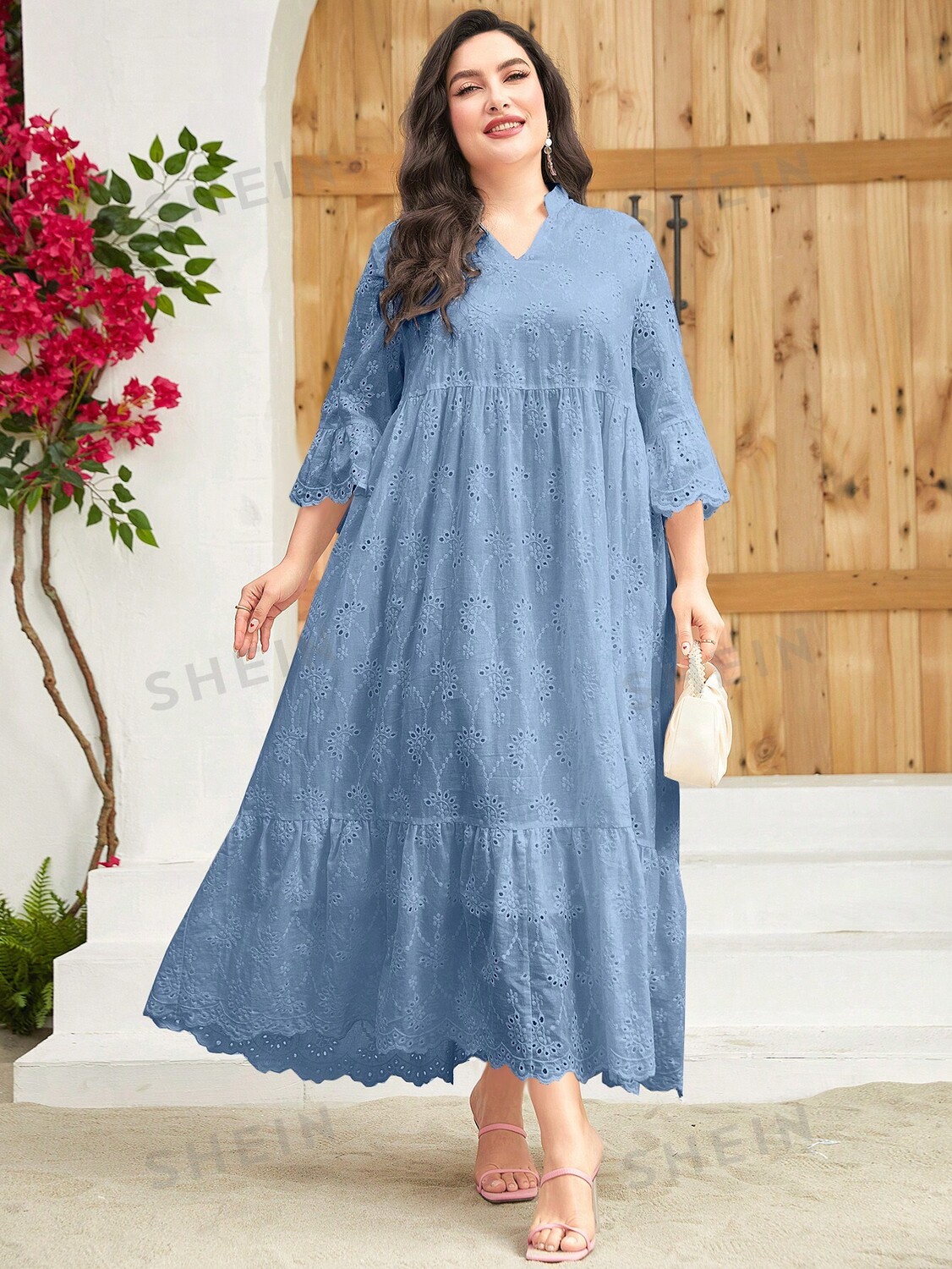 

Свободное платье Modely Plus, воротник с зубцами, рюши/рюши Shein, синий