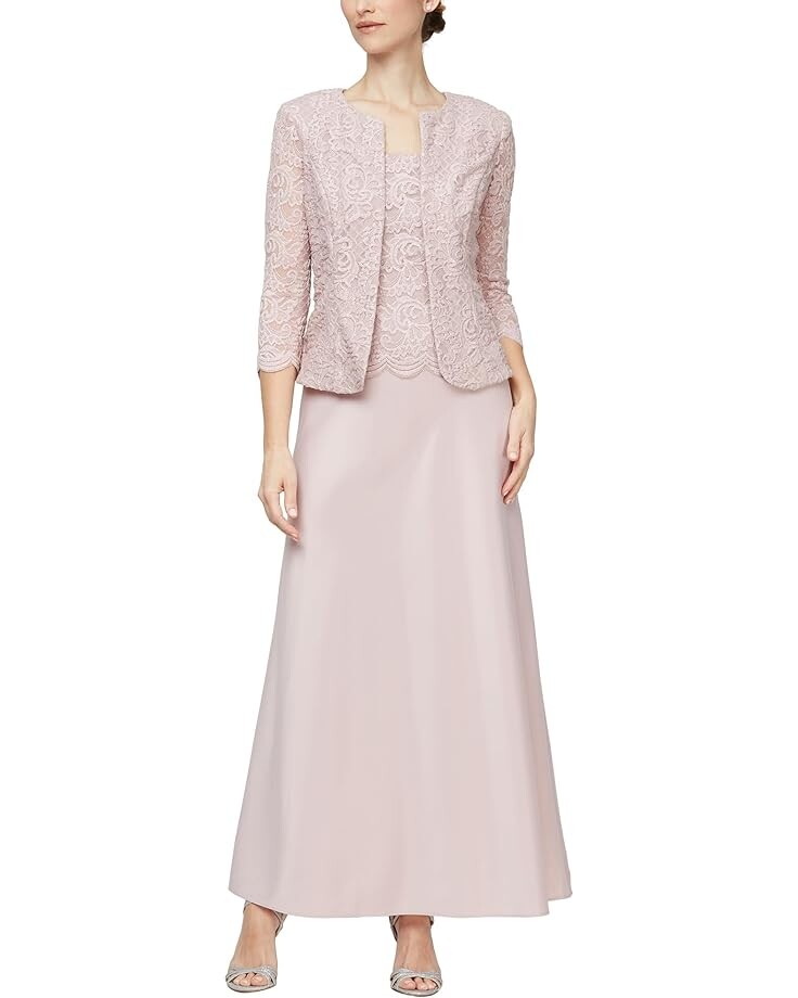 

Платье Alex Evenings Long Mock Jacket with Open Jacket, Scoop Neck Bodice and Scallop Detail, цвет Blush