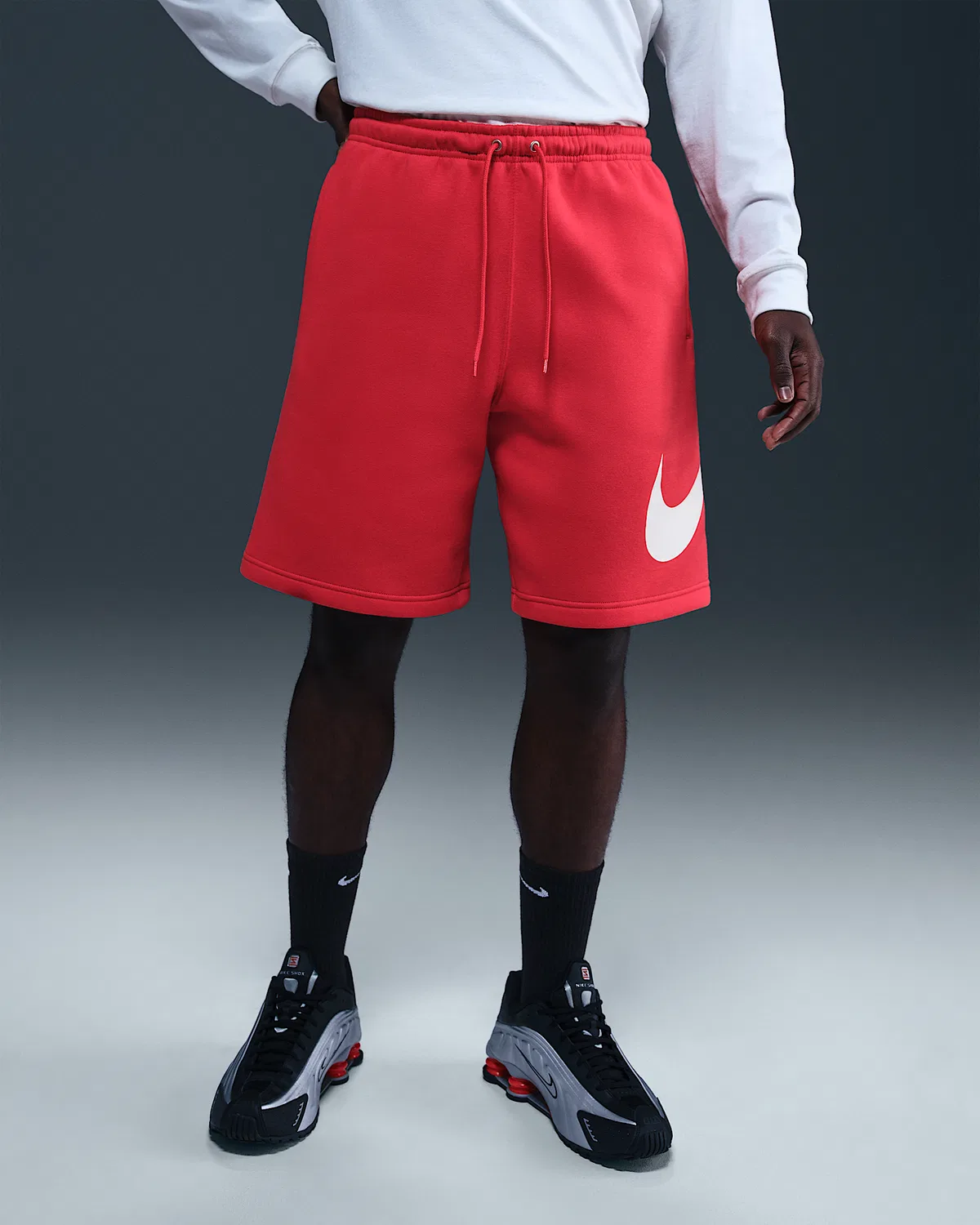 Мужские флисовые шорты Nike Club, University Red/University Red/White — фото 2