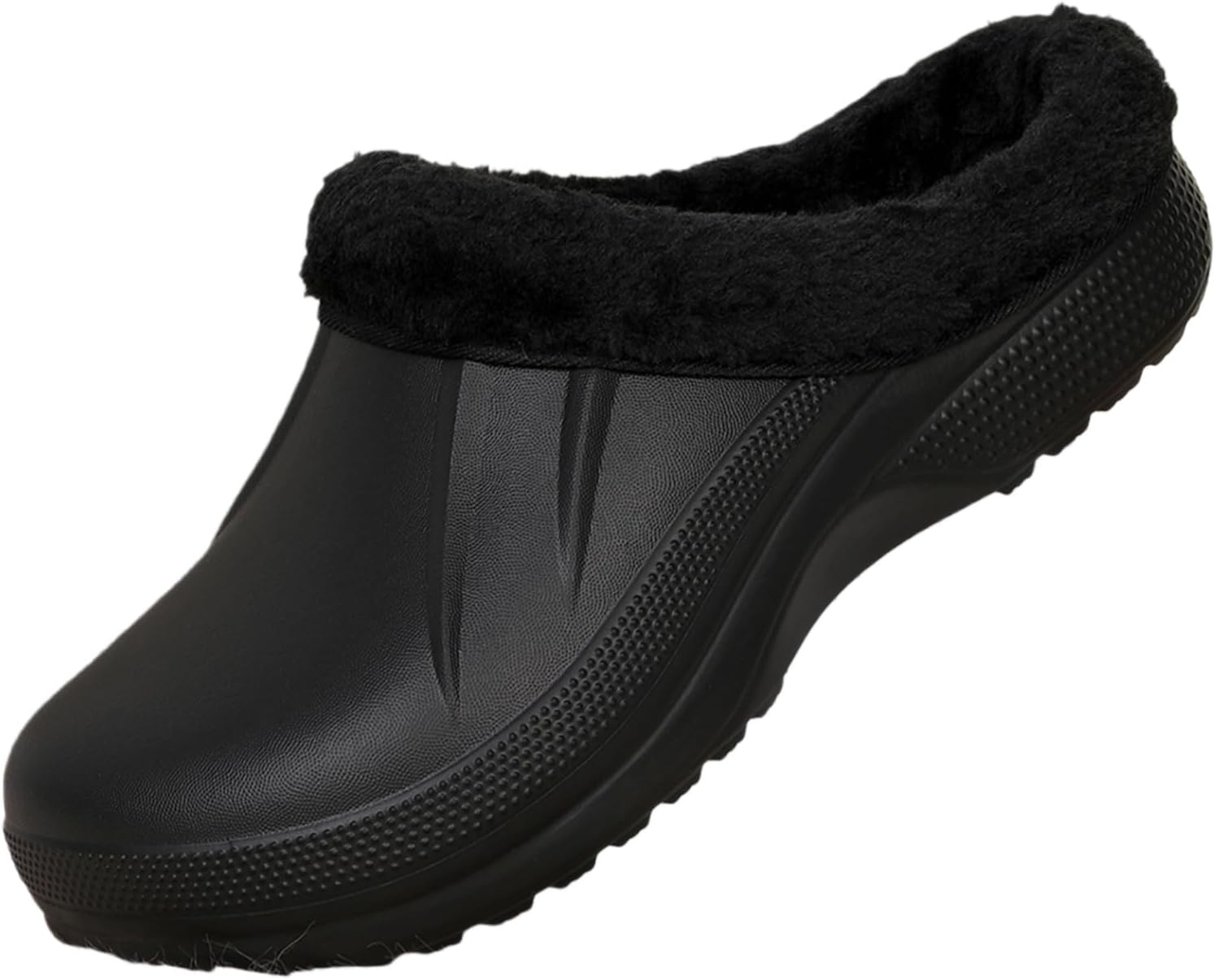 

YUKTOPA Unisex из искусственной меховой подкладки- зимняя теплая обувь, слизающие водонепроницаемые домашние тапочки, легкие садовые сабо, мулы для пляжа во дворе, черный