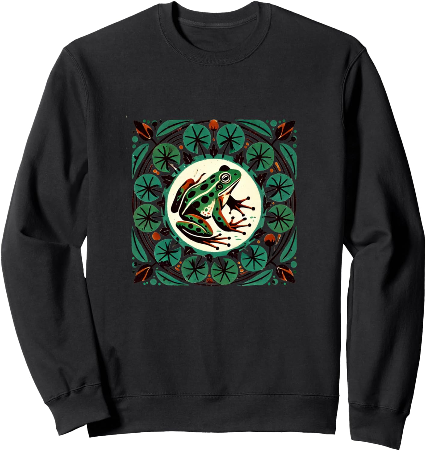 

Иллюстрация лягушки и кувшинки. Милая толстовка с лягушкой Frogs Loves Snugg, черный