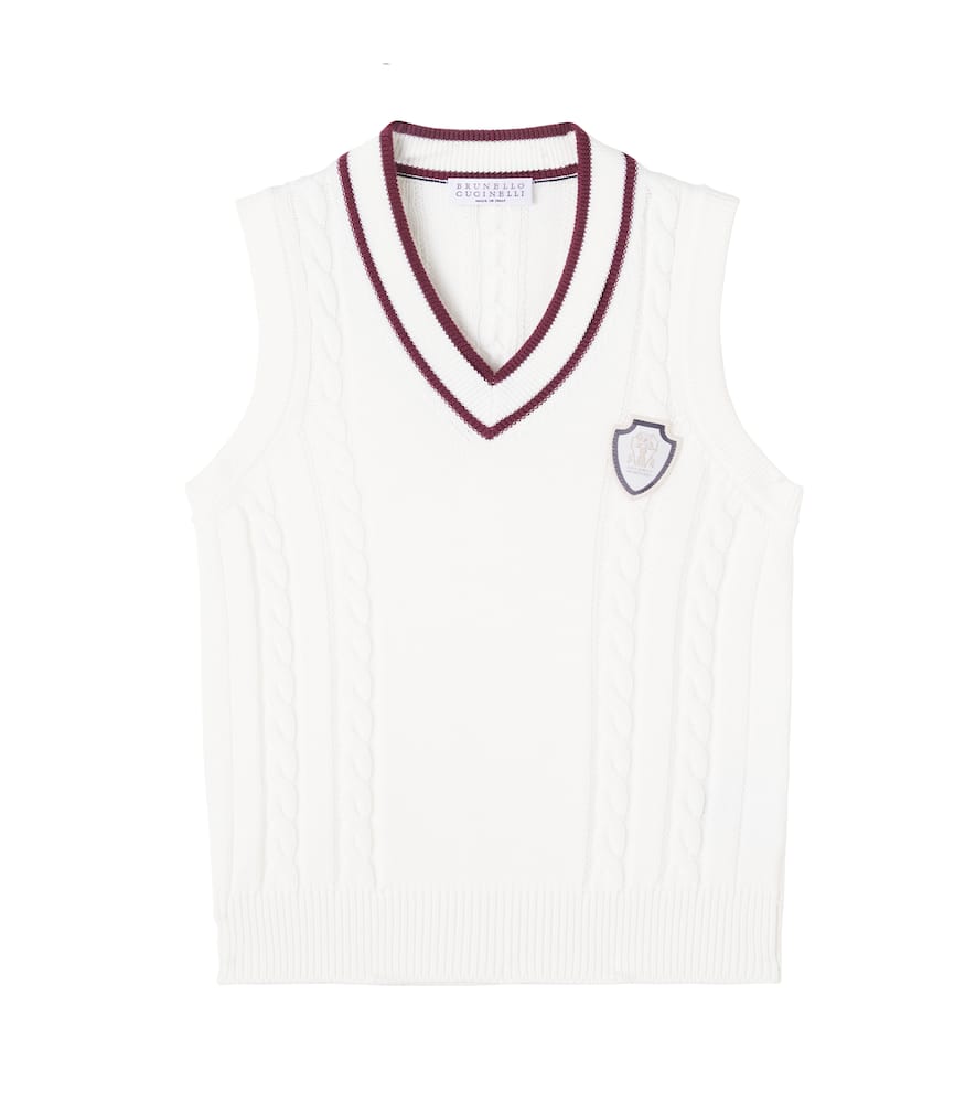 

Вязаный жилет из хлопка кабельной вязки Brunello Cucinelli Kids, 2723+3985