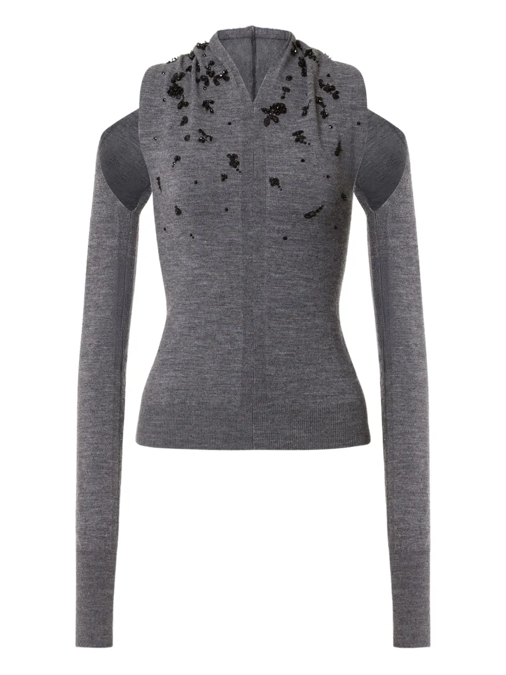 

Свитер из вирджинской шерсти с открытыми плечами Alberta Ferretti, серый