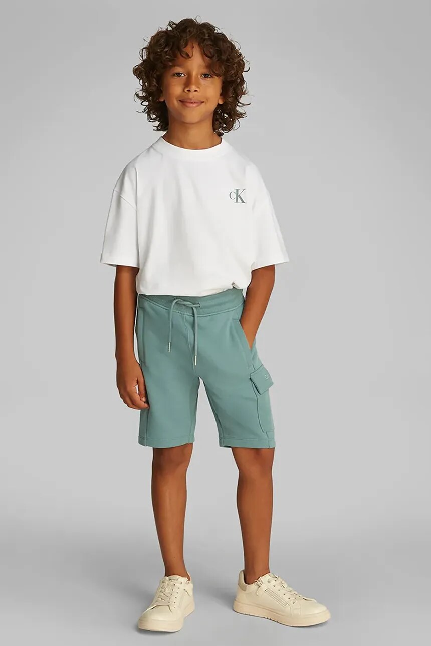 

Детские хлопковые шорты Calvin Klein Jeans, бирюзовый