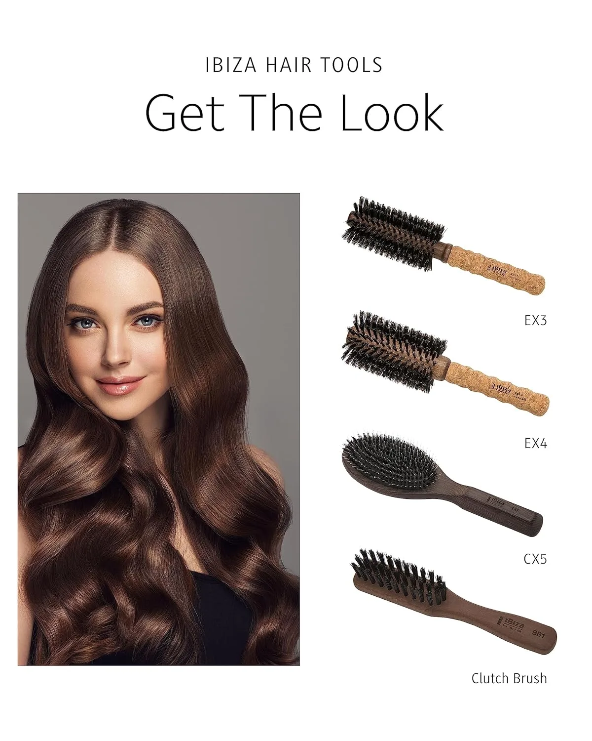 Круглая щетка Ibiza Hair из щетины кабана (серия EX) - легкая, с усиленной щетиной и пробковой ручкой, для блеска и текстуры, идеальна для средних и длинных волос EX4, Black, Brown — фото 4