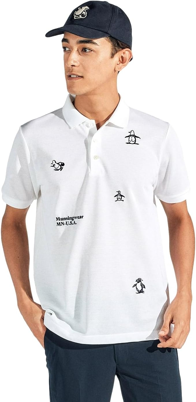 

Мужская рубашка с коротким рукавом Munsing Wear MG5SHS38M, с пингвином из архива к 70-летию бренда, воротник, узор «Прыжок», для игры в гольф Munsingwear, белый