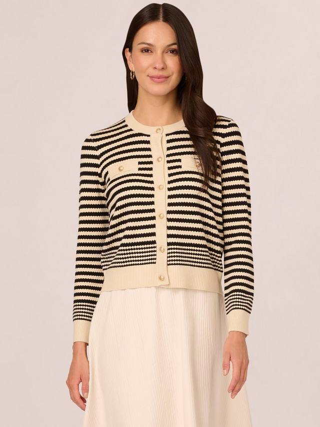 

Кардиган из смеси шерсти в полоску pointelle Adrianna Papell, цвет Cream/Black