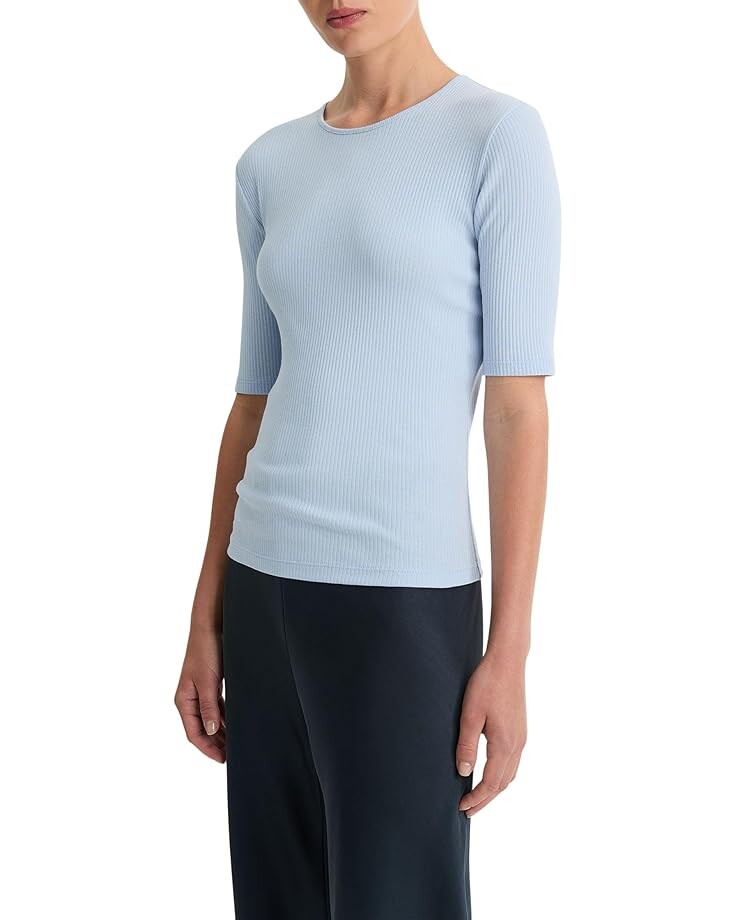 

Футболка Vince Ribbed Elbow Sleeve Crew Tee, цвет Porcelain Blue