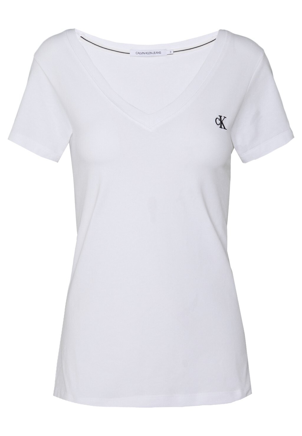 Базовая футболка Embroidery V Neck Calvin Klein, ярко-белая — фото 4
