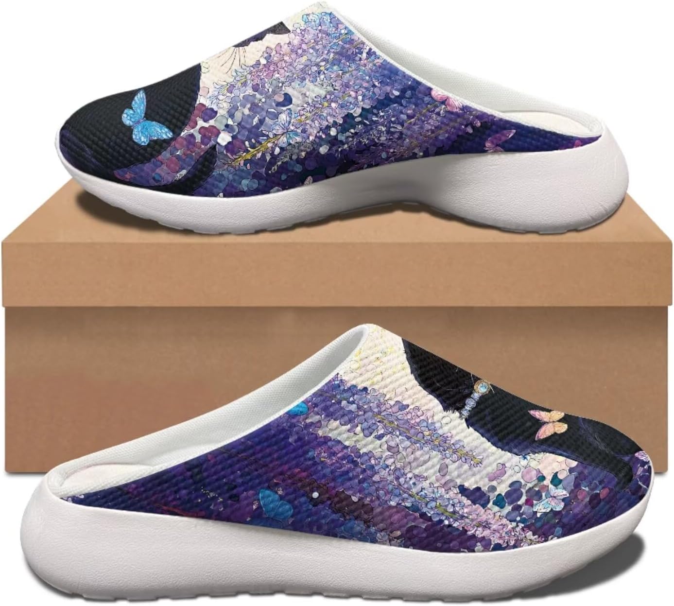 Сабо Forchrinse Cat Rainbow Sky унисекс для сада, удобные тапочки для медсестры, с поддержкой свода стопы, для ходьбы, мужские и женские, Cat Flower Printed — фото 2
