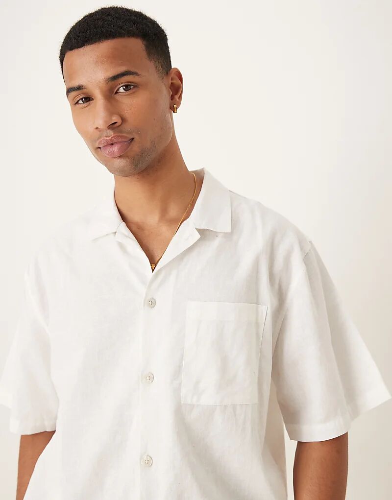 

Рубашка с короткими рукавами из льняной смеси Cotton On Eli, текстурированная, белого цвета Cotton On