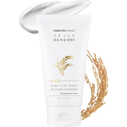 

THANKYOU FARMER Rice Pure Clay Mask To Foam Cleanser 5,27 жидких унций (150 мл) Корейская глиняная маска Пенящееся очищающее средство для лица Рисовая маска Корейское очищающее пенное средство Маска Пенящееся очищающее средство