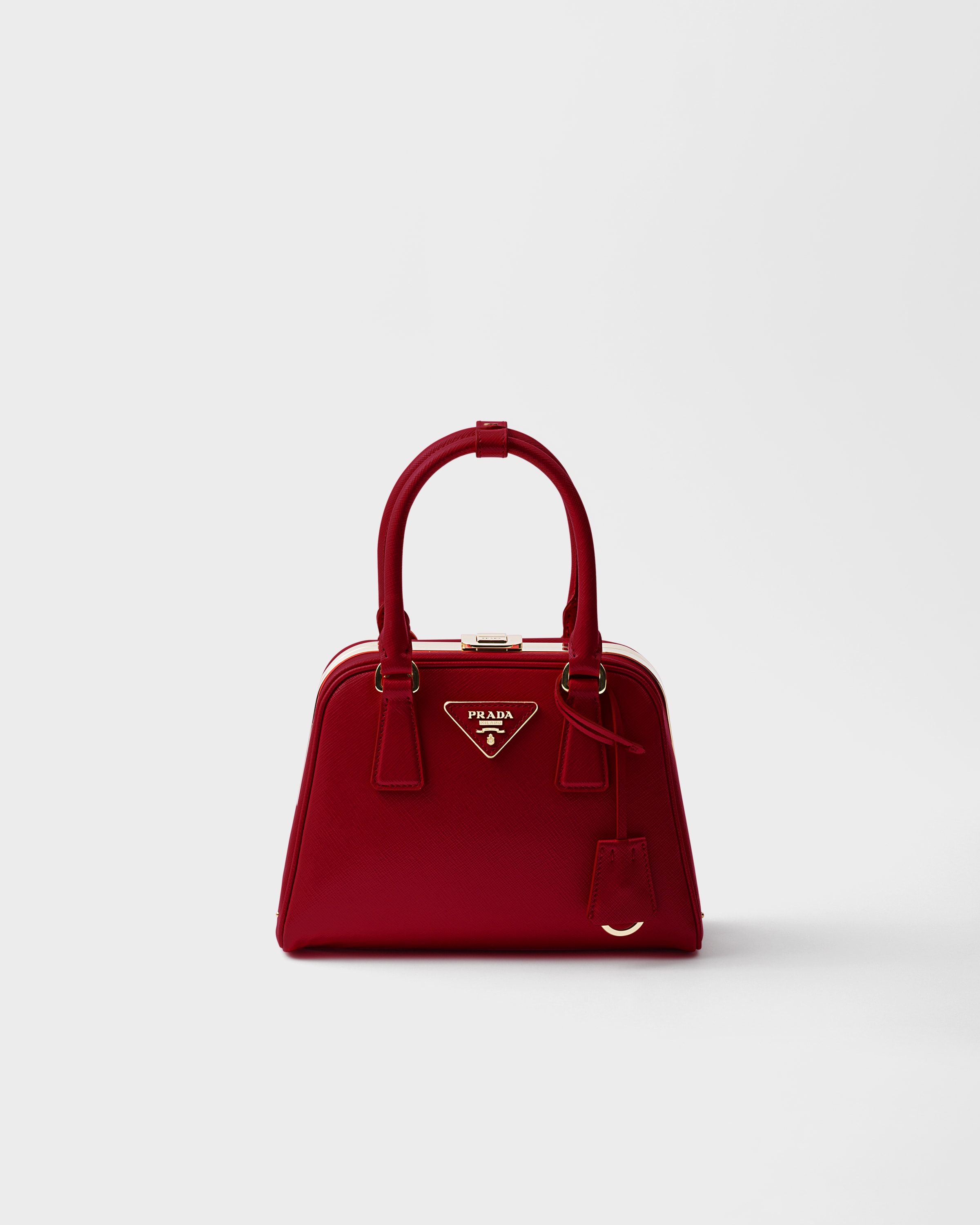 

Мини-сумка Prada Pyramid из сафьяновой кожи Prada, вишнево-красный