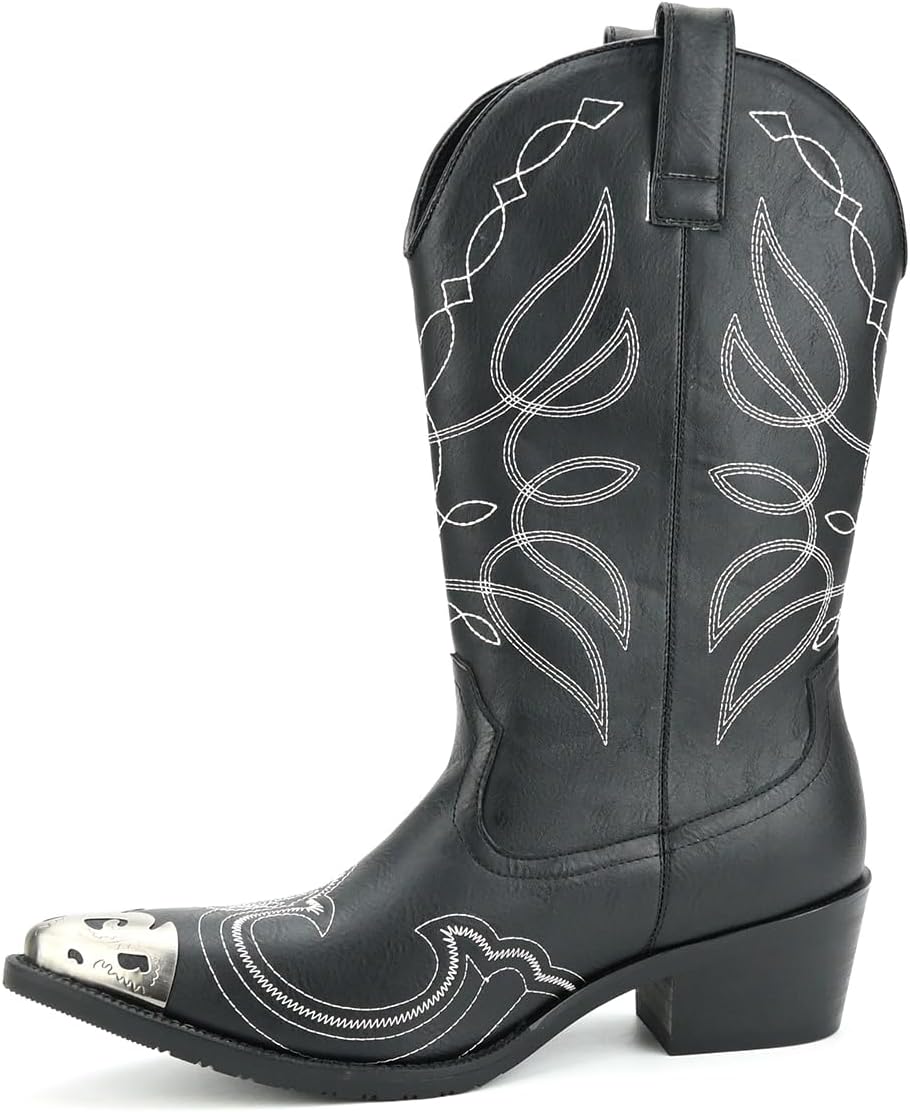 

Ковбойские сапоги для мужчин в западном ретро-стиле, классические вышитые сапоги, устойчивые к скольжению, прочные, с легким надеванием Weooar, черный