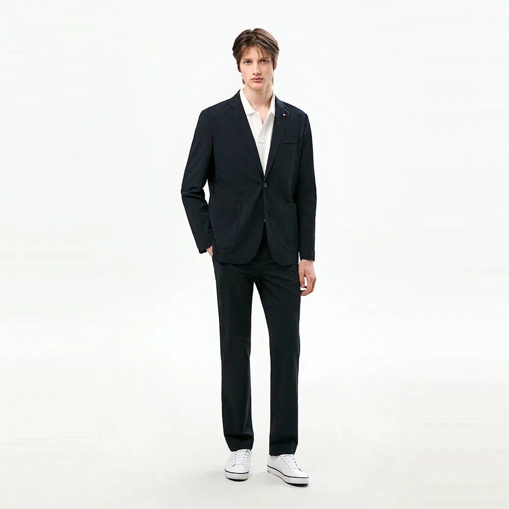 Мужской тёмно-синий текстурированный однобортный блейзер от Tommy Hilfiger — фото 2