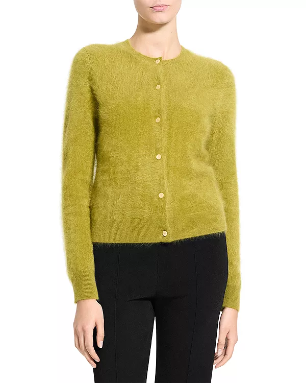 

Кашемировый кардиган с круглым вырезом и начесом Theory, зеленый