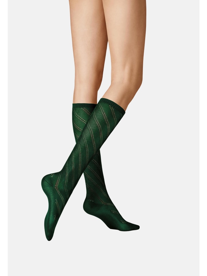 

Kunert Носки до колен, диагональная вязаная крючком мода в еловой отделке