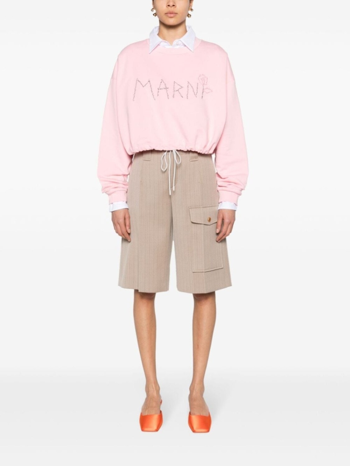 Marni укороченная толстовка с вышитым логотипом, розовый — фото 2