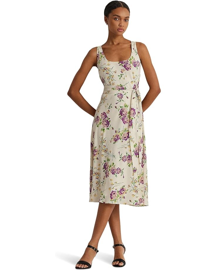 

Платье LAUREN Ralph Lauren Floral Belted Crepe Sleeveless, цвет Cream Multi