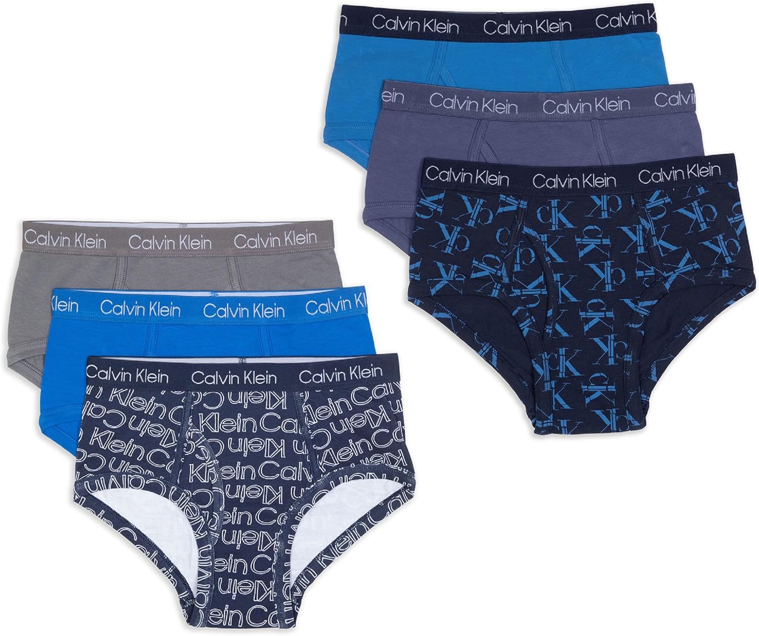

Современные хлопковые трусы Calvin Klein для мальчиков, упаковка 6 шт., Castlerock/Royal Blue/Blue Logo