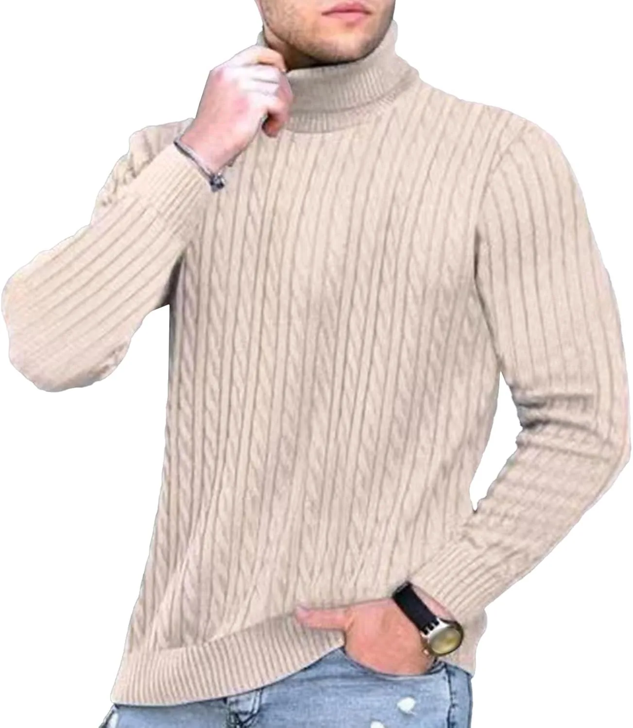 Мужской водолазка Slim Fit вязаный свитер — фото 2