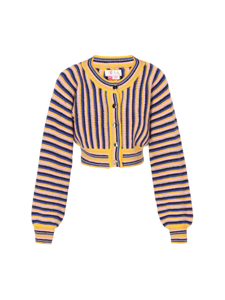 

Женский кардиган темно-синего цвета с разноцветными вставками IZIA