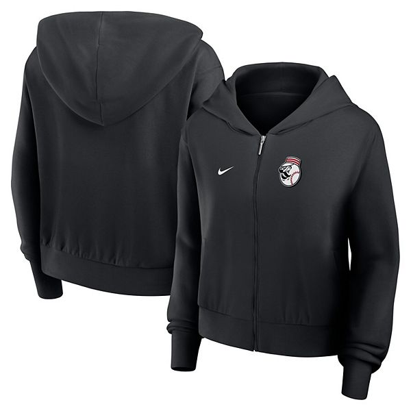Женская черная худи с полной молцией cropped chill cincinnati reds Nike