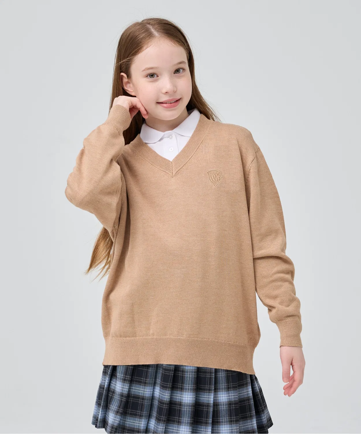 Свитер для детей BEAMS SCHOOL с логотипом, коричневый