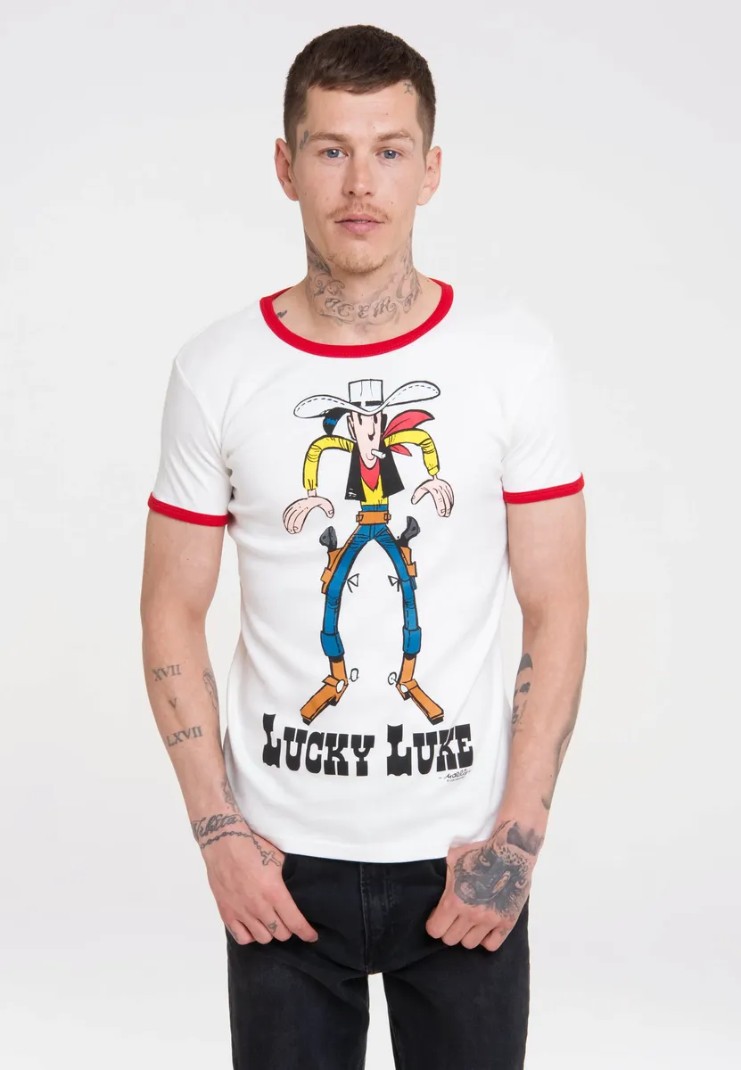 

Logoshirt Футболка "Счастливчик Люк", с контрастными манжетами, белый