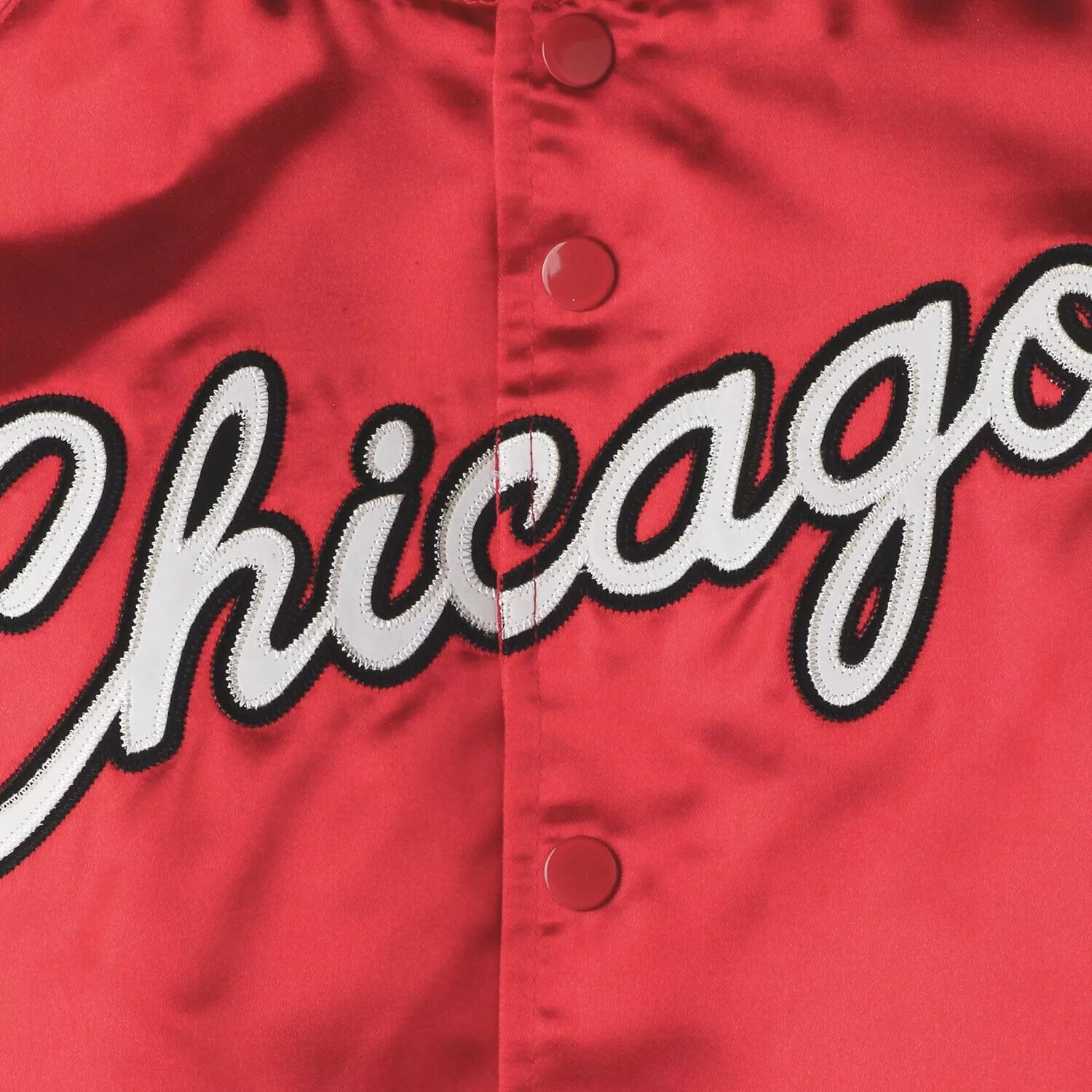 Молодежная куртка Mitchell & Ness Red Chicago Bulls из твердой древесины, классическая атласная куртка с длинными кнопками реглан Unbranded — фото 4