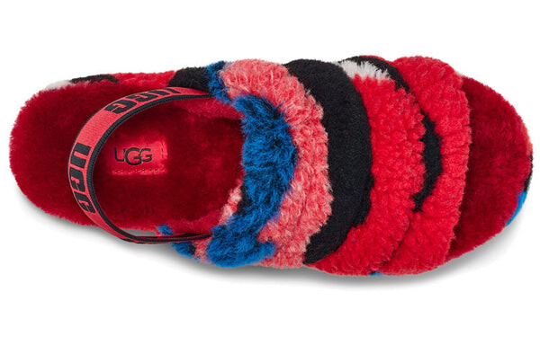 Сандалии пушистые, да, слайд-коллаж из кали Ugg, красный — фото 4