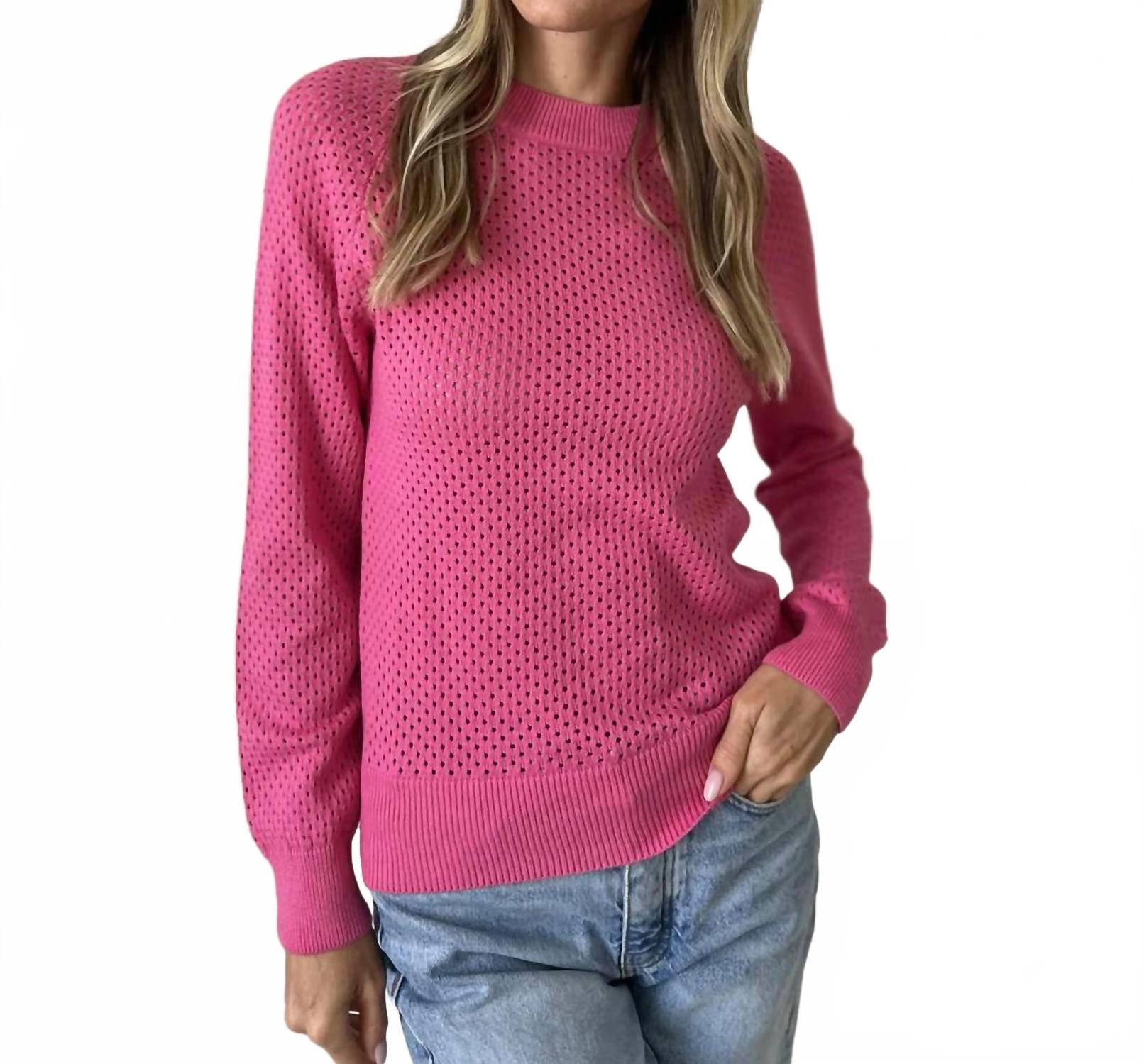 

Вязаный свитер с длинными рукавами в ярко-розовом цвете SIX/FIFTY