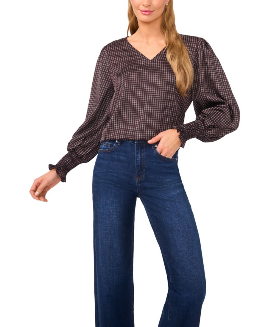 

Женская блузка с длинными рукавами и V-образным вырезом CeCe, Rich Black