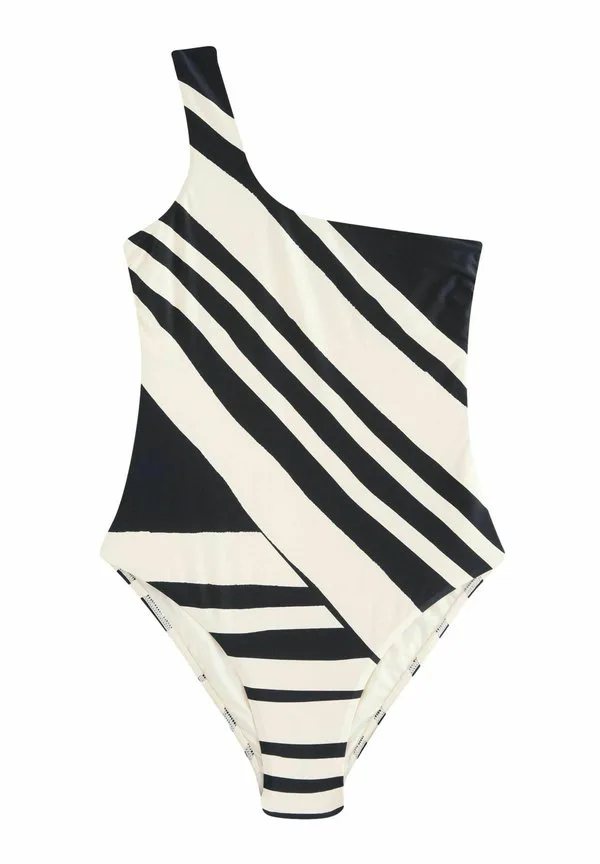Купальник с одним открытым плечом и эффектом утягивания живота Next, Cream Black Stripe